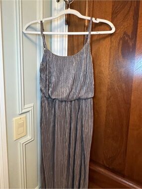 BCBGeneration Silver Pleated Evening Dress